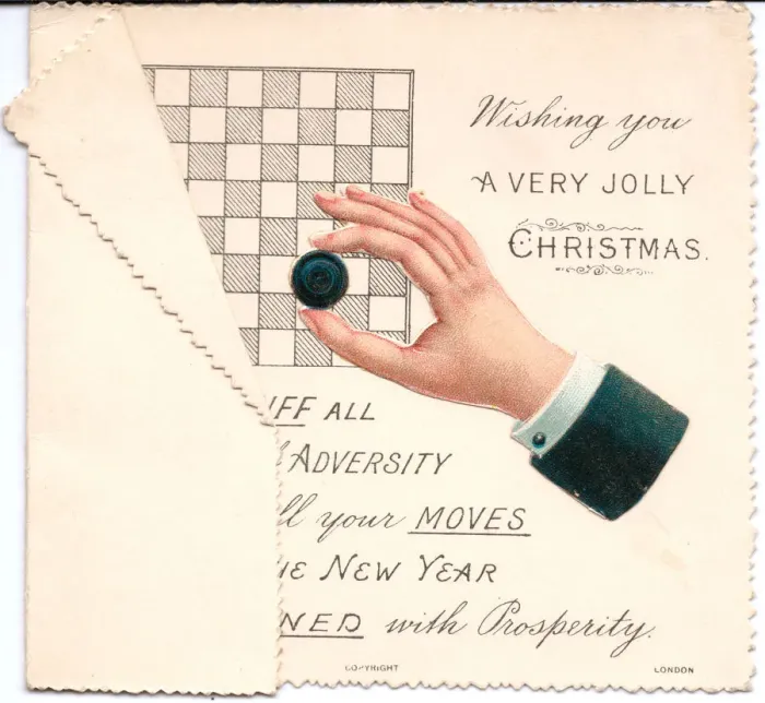 Framed Print : Draughts board with comic verse on a Christmas card Framed Print : Draughts board with comic verse on a Christmas card