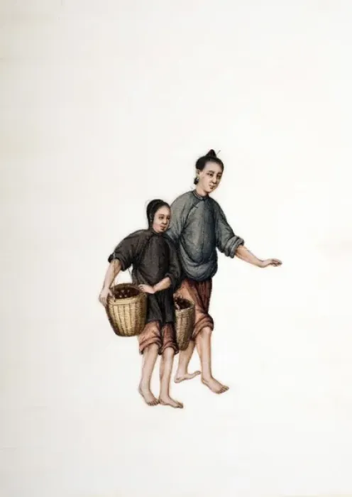 Framed Print : Drawing of 2 Chinese peasants carrying baskets Framed Print : Drawing of 2 Chinese peasants carrying baskets