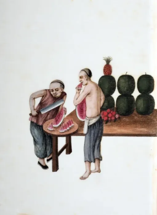 Framed Print : Drawing of Chinese market water-melon seller Framed Print : Drawing of Chinese market water-melon seller