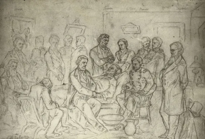Framed Print : Drawing of the death bed scene of President Abraham Lincoln Framed Print : Drawing of the death bed scene of President Abraham Lincoln