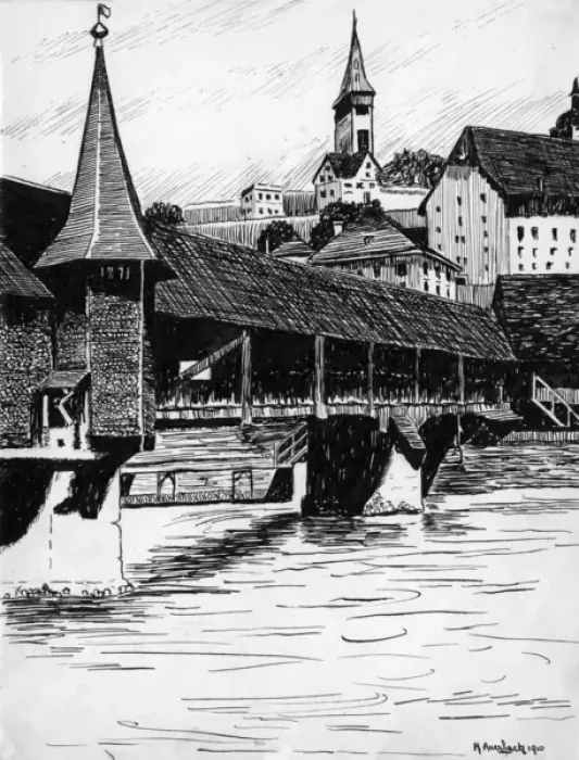 Framed Print : Drawing by Harold Auerbach, Lucerne, Switzerland Framed Print : Drawing by Harold Auerbach, Lucerne, Switzerland