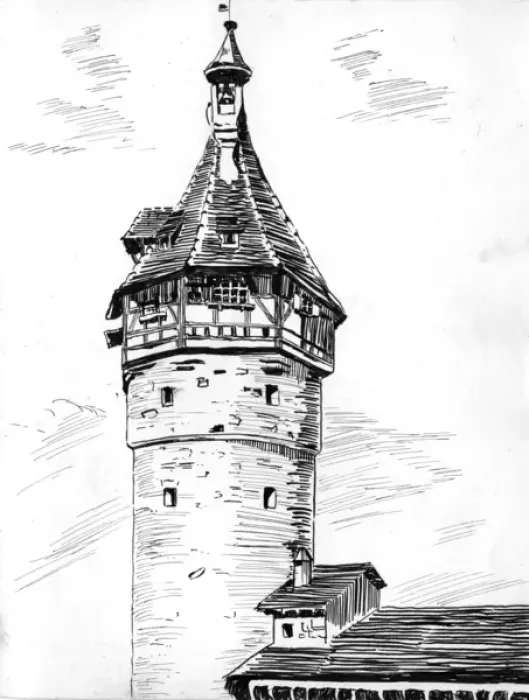 Framed Print : Drawing by Harold Auerbach, Schaffhausen, Switzerland Framed Print : Drawing by Harold Auerbach, Schaffhausen, Switzerland