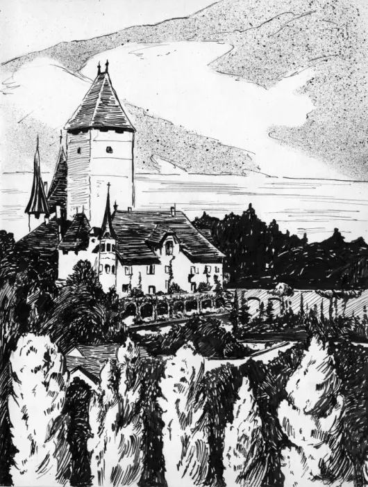 Framed Print : Drawing by Harold Auerbach, Spiez, Switzerland Framed Print : Drawing by Harold Auerbach, Spiez, Switzerland