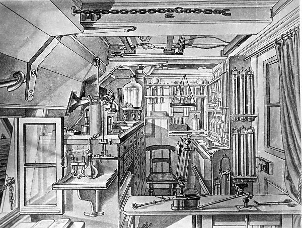 A drawing of the laboratory on board H. M.s Challenger by Wil