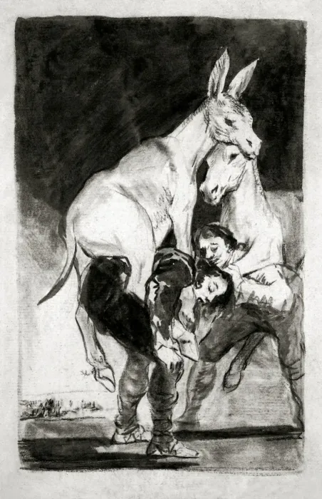 Framed Print : drawing for plate 42 of Los Caprichos, red wash and sanguine Framed Print : drawing for plate 42 of Los Caprichos, red wash and sanguine