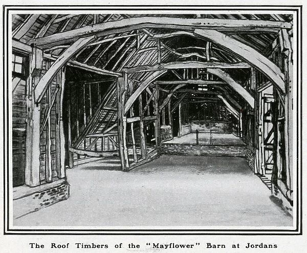 Drawing by R. Borlase Smart of the ancient barn at Jordans Hostel