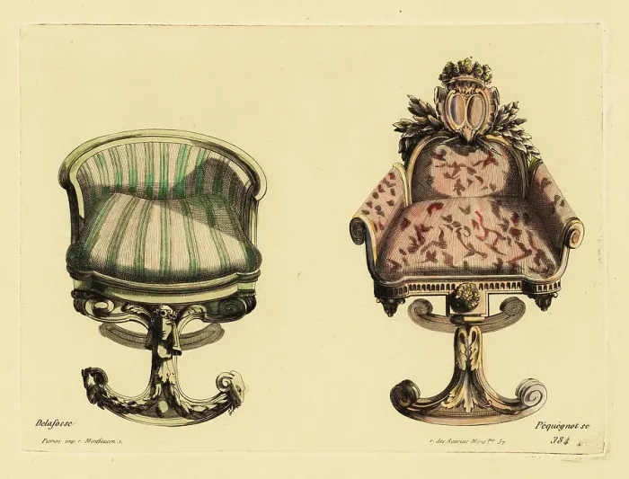 Framed Print : Drawing room armchairs in carved wood and rich fabrics in the Lo Framed Print : Drawing room armchairs in carved wood and rich fabrics in the Lo