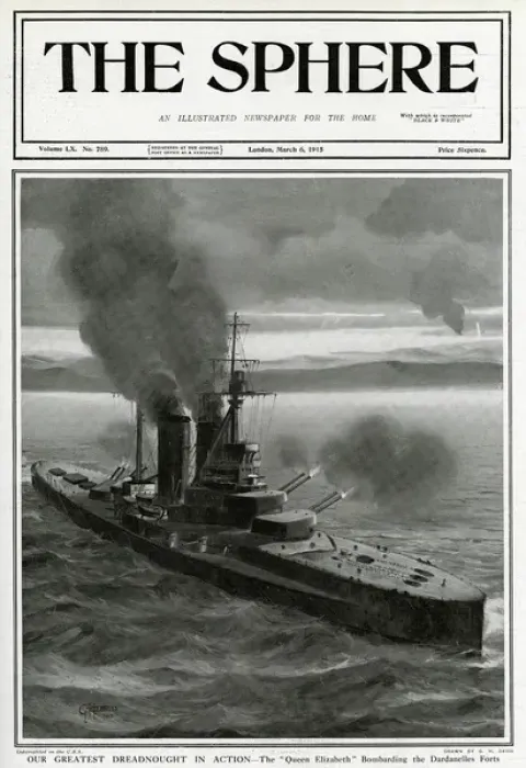 Framed Print : Dreadnought Queen Elizabeth in action by G. H. Davis Framed Print : Dreadnought Queen Elizabeth in action by G. H. Davis