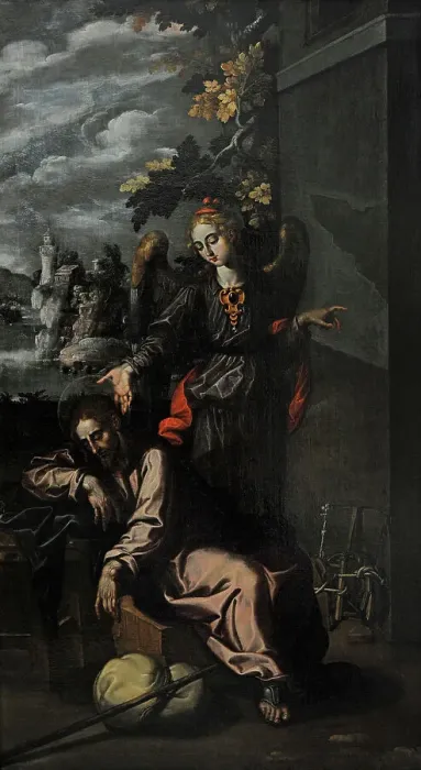 Framed Print : The Dream of Saint Joseph by Francisco Pacheco (1564-1644) Framed Print : The Dream of Saint Joseph by Francisco Pacheco (1564-1644)