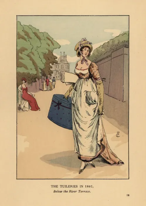 Framed Print : Dress maker strolling in the Tuileries, 1802 Framed Print : Dress maker strolling in the Tuileries, 1802