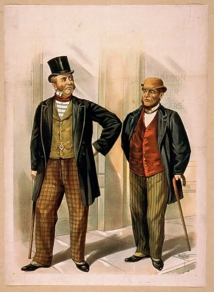 Two well dressed men with canes, standing on sidewalk outsid