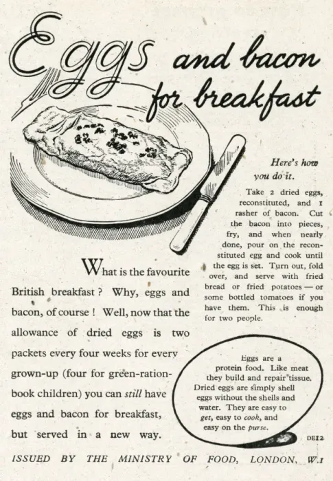 Framed Print : Dried eggs and bacon for breakfast 1945 Framed Print : Dried eggs and bacon for breakfast 1945