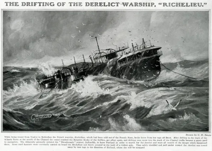 Framed Print : Drifting derelict warship, Richelieu, by G. H. Davis Framed Print : Drifting derelict warship, Richelieu, by G. H. Davis