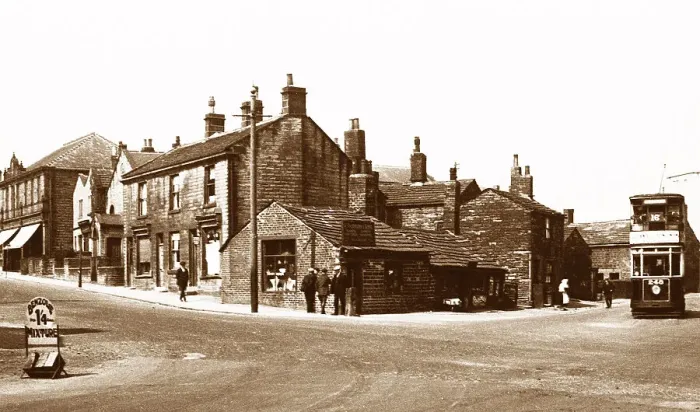 Framed Print : Drighlington Cross Roads early 1900s Framed Print : Drighlington Cross Roads early 1900s