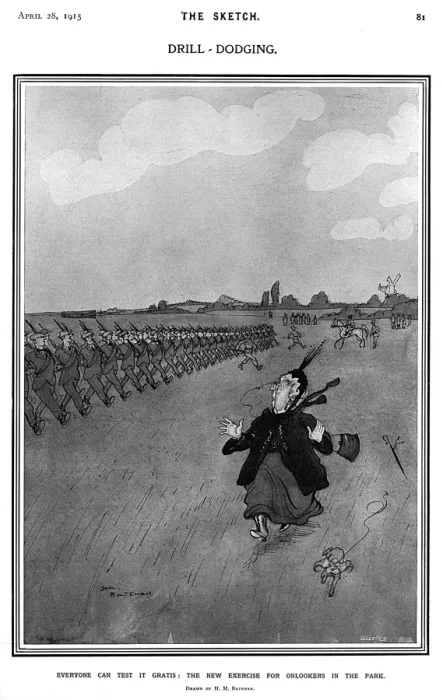 Framed Print : Drill-dodging: The new exercise, H. M. Bateman cartoon, WW1 Framed Print : Drill-dodging: The new exercise, H. M. Bateman cartoon, WW1
