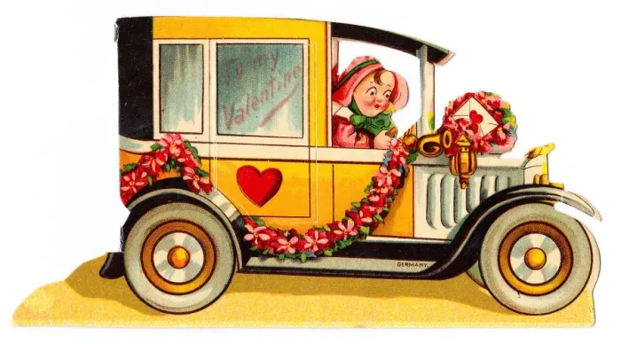 Framed Print : Driver in a car on a cutout Valentine card Framed Print : Driver in a car on a cutout Valentine card