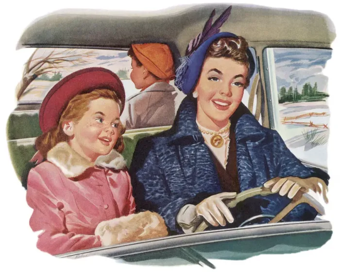 Framed Print : Driving With Mom Date: 1950 Framed Print : Driving With Mom Date: 1950
