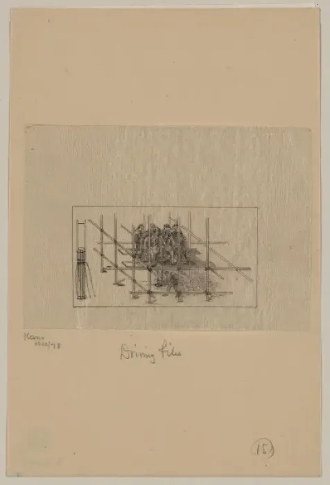 Framed Print : Driving piles