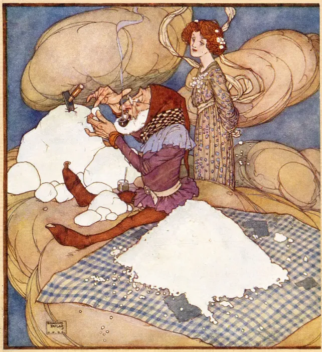 Framed Print : Drops-of-Crystal was too busy to speak. Scene from The Fairies Who Changed Places illustrated by Edmund Dulac. Date: 1913 Framed Print : Drops-of-Crystal was too busy to speak. Scene from The Fairies Who Changed Places illustrated by Edmund Dulac. Date: 1913