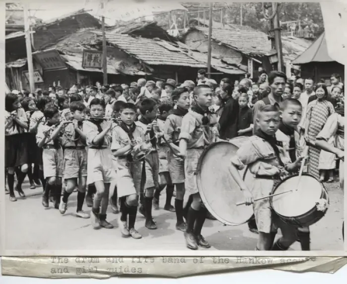 Framed Print : Drum and fife band, Hankow scouts and guides, China Framed Print : Drum and fife band, Hankow scouts and guides, China