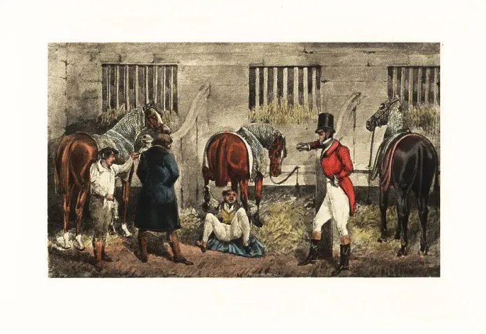 Framed Print : A drunken gentleman tries to put a horse's feet in his dressin Framed Print : A drunken gentleman tries to put a horse's feet in his dressin