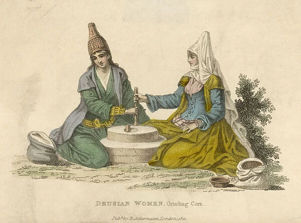 Druse women of the Lebanon grinding corn