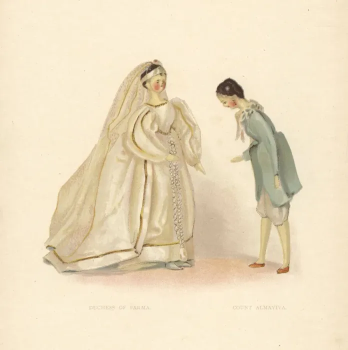 Framed Print : Duchess of Parma and Count Almaviva dolls dressed Framed Print : Duchess of Parma and Count Almaviva dolls dressed