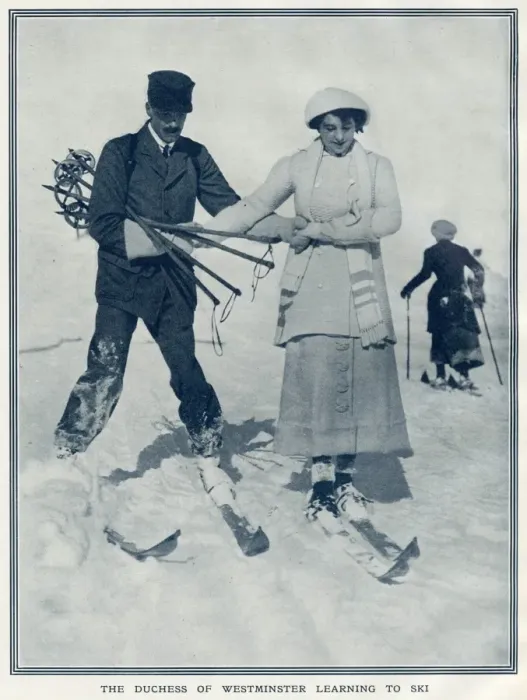 Framed Print : The Duchess of Westminster learning to ski Framed Print : The Duchess of Westminster learning to ski