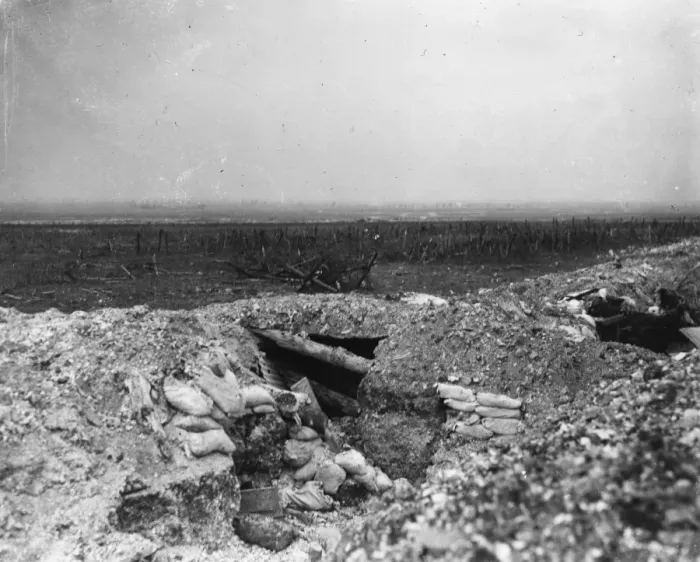 Framed Print : Dugouts and trenches on a battlefield, WW1 Framed Print : Dugouts and trenches on a battlefield, WW1