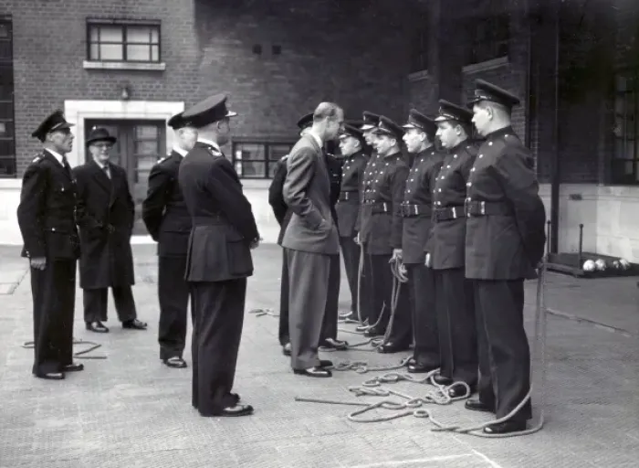 Framed Print : Duke of Edinburgh visiting London firefighters Framed Print : Duke of Edinburgh visiting London firefighters