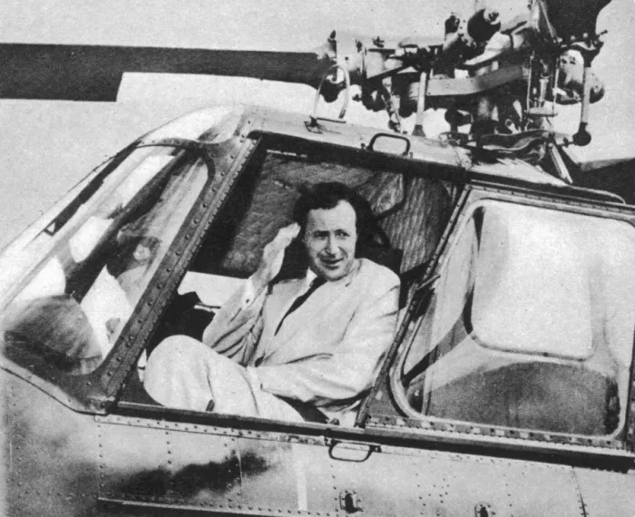 Framed Print : Duncan Sandys(1908-1987) in helicopter Framed Print : Duncan Sandys(1908-1987) in helicopter