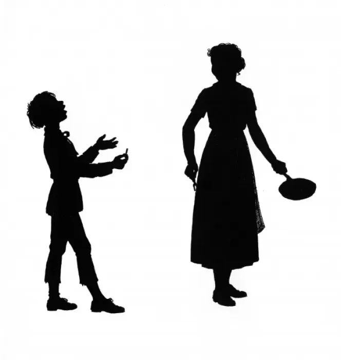 Framed Print : Dunderpate and his mother with the frying pan Framed Print : Dunderpate and his mother with the frying pan