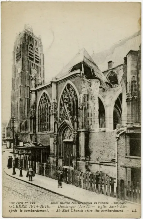 Framed Print : Dunkirk, France - exterior of Saint Eloi Church, WW1 Framed Print : Dunkirk, France - exterior of Saint Eloi Church, WW1