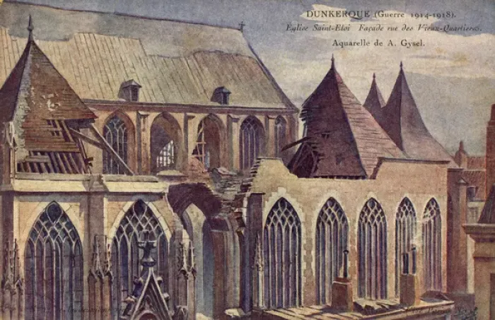 Framed Print : Dunkirk, France - Facade of the Saint Eloi church, WW1 Framed Print : Dunkirk, France - Facade of the Saint Eloi church, WW1