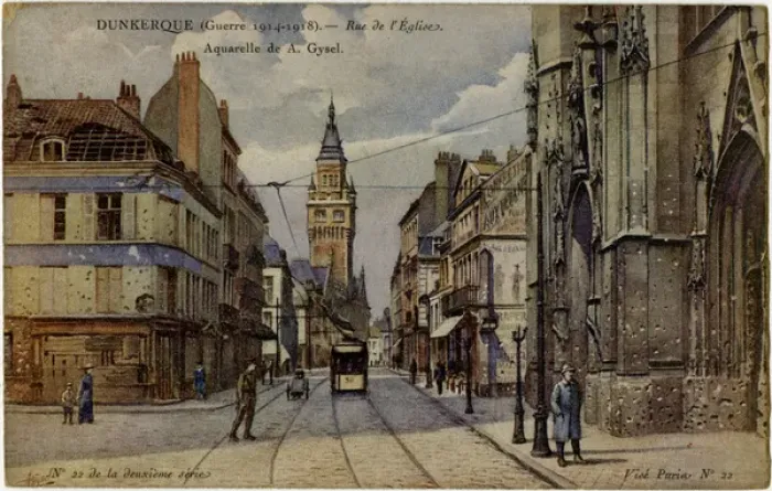Framed Print : Dunkirk, France - Rue de l Eglise, WW1 Framed Print : Dunkirk, France - Rue de l Eglise, WW1