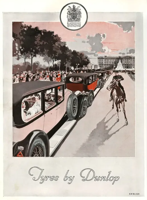 Framed Print : Dunlop advert featuring cars queueing up the Mall for the Co Framed Print : Dunlop advert featuring cars queueing up the Mall for the Co