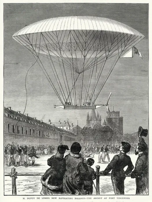 Framed Print : Dupuy de Lome's dirigible at Fort Vincennes, Paris. Date: 1872 Framed Print : Dupuy de Lome's dirigible at Fort Vincennes, Paris. Date: 1872