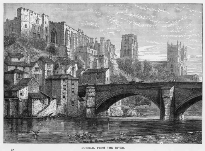 Framed Print : DURHAM. Durham seen from the Wear : the castle and cathedral are prominent Framed Print : DURHAM. Durham seen from the Wear : the castle and cathedral are prominent
