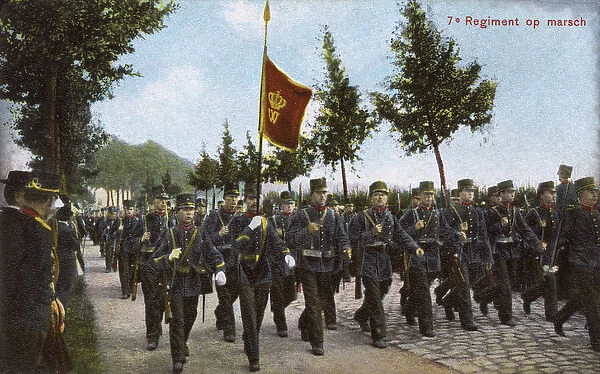 Dutch 7th Regiment marching along a street