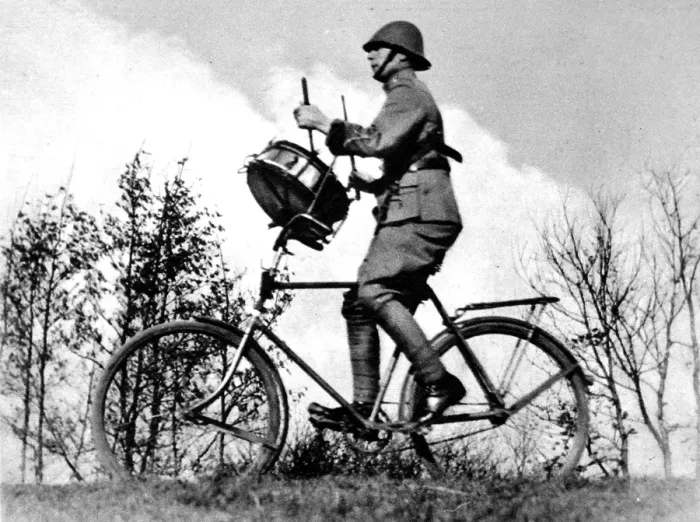 Framed Print : Dutch Bicycle-Mounted Bandsman, 1937 Framed Print : Dutch Bicycle-Mounted Bandsman, 1937