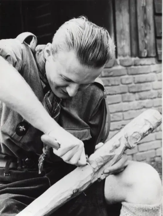Framed Print : Dutch boy scout carving wood, Holland Framed Print : Dutch boy scout carving wood, Holland