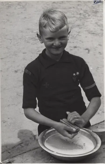 Framed Print : Dutch boy scout scrubbing his fingernails, Holland Framed Print : Dutch boy scout scrubbing his fingernails, Holland
