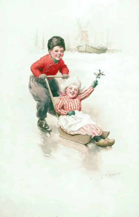 Framed Print : Dutch children - two skating Framed Print : Dutch children - two skating