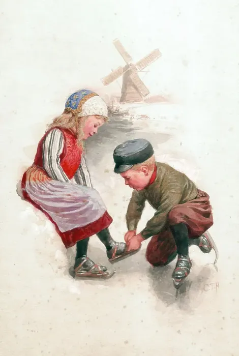 Framed Print : Dutch children - two with windmill Framed Print : Dutch children - two with windmill