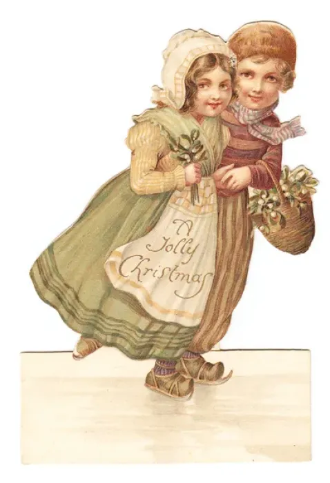 Framed Print : Dutch girl and boy skating on a cutout Christmas card Framed Print : Dutch girl and boy skating on a cutout Christmas card