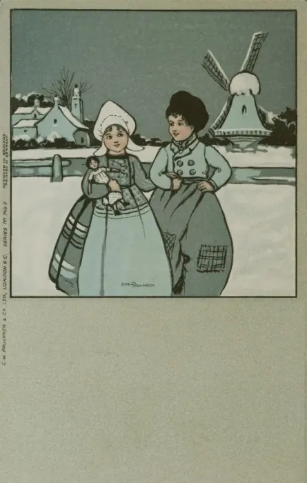 Framed Print : Dutch girl and boy in the snow Framed Print : Dutch girl and boy in the snow