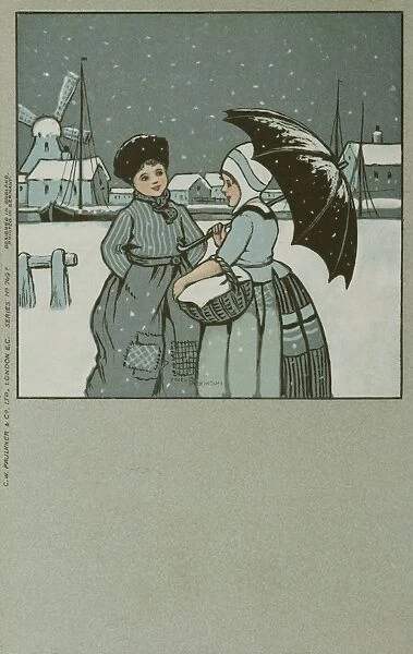 Dutch girl and boy in the snow