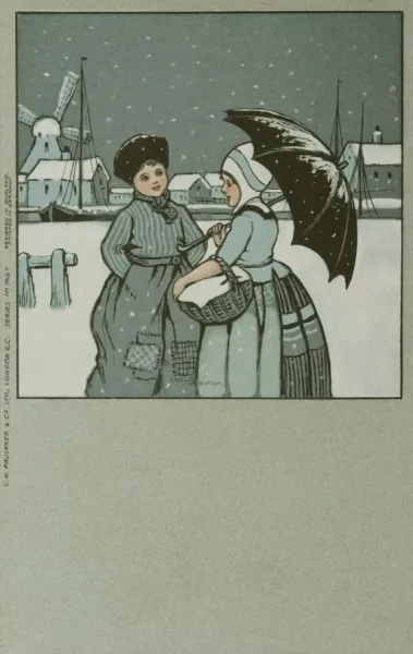 A Little Dutch Girl and Boy in the Snow Print. Art Prints, Posters