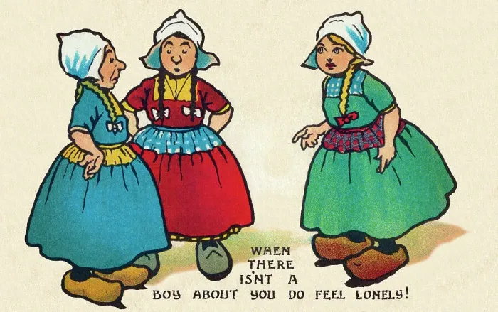 Framed Print : Three Dutch girls bemoaning the lack of male companionship Framed Print : Three Dutch girls bemoaning the lack of male companionship