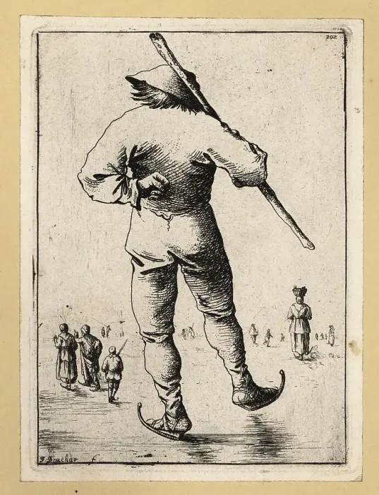 Framed Print : Dutch man skating on a frozen river on ice skates with hat and s Framed Print : Dutch man skating on a frozen river on ice skates with hat and s